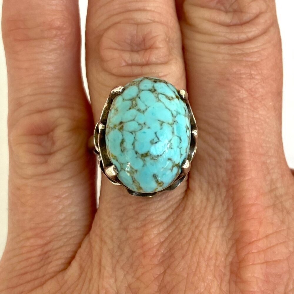 VTG Sterling Silver 925 Prong Set Oval Blue ?Hubble Glass Statement Ring Sz 5.5 - Picture 12 of 16